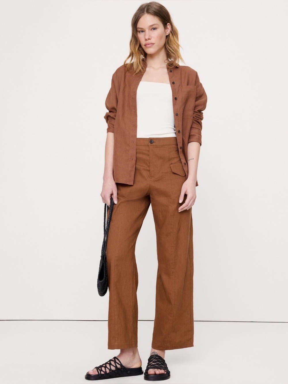 NWT Banana Republic High Rise Straight Utility Linen Viscose Cinnamon Pant Sz 4